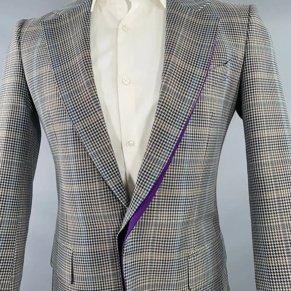 GIVENCHY Size 38 Grey Black Purple Plaid Contrast Trim Wool Blend Sport Coat